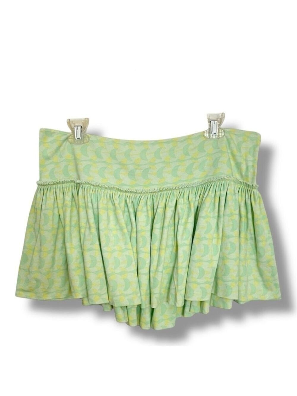 Vintage Free People Y2K Crescent Moon Micro Mini Skater Skirt Green Yellow Large